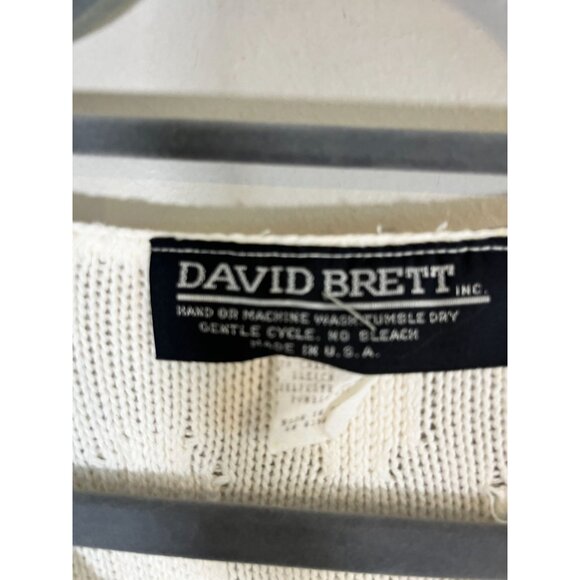 Retro Knit Fringe Sweater White L Neutral Classic Chic Preppy Fuzzy 80s Artsy - Picture 2 of 8